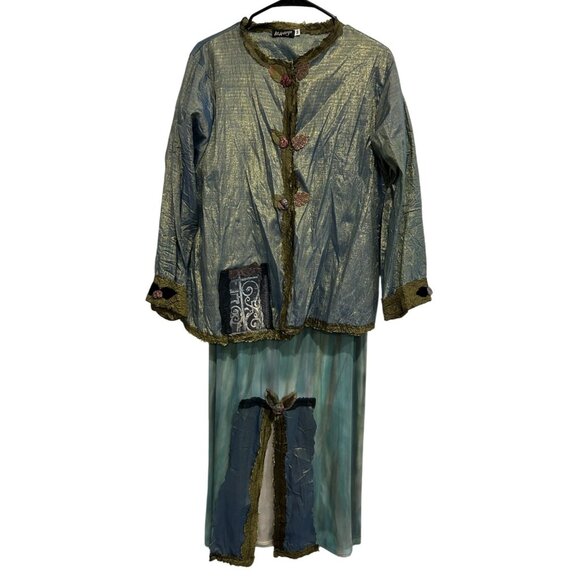 Lee Andersen Metallic 3 Piece Ethereal Outfit Leaf Embellishment Sheer Sz Medium - Picture 1 of 16